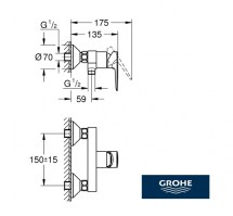 MEDIDAS MONOMANDO DUCHA BAUEDGE GROHE